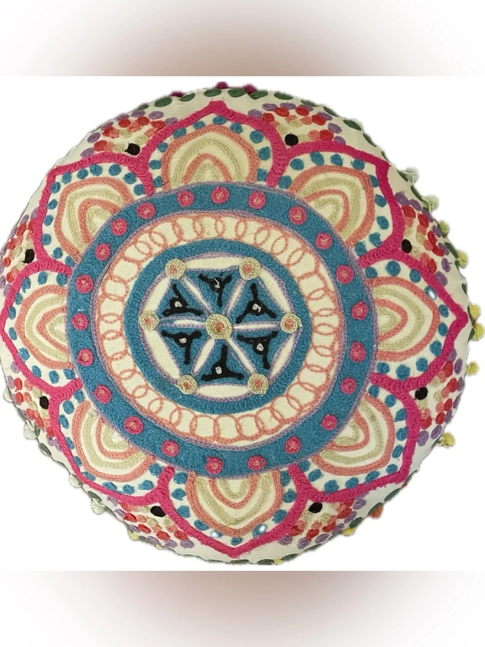 Round Decorative Pillow - Multicolor Boho Medallion